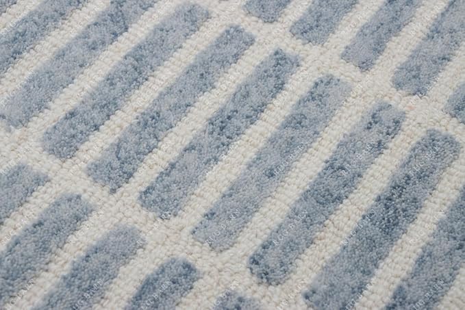 Capitola Hand-Tufted Wool Rug 3x5 Blue Coastal, Rustic Area Carpet for Bedroom Living Room, Textured Natural PB Style, Soft Wool Accent Mat