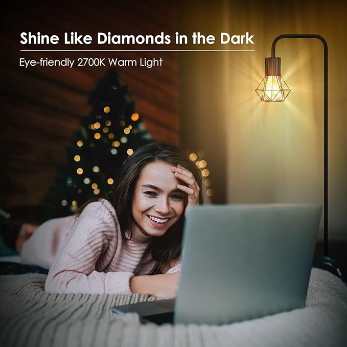 BoostArea Floor Lamp, Industrial Floor Lamp, 6W Diamond Standing Lamp, E26 Socket, On/Off Footswitch, Whole Metal, Modern Small Simple Stand Up Lamp for Bedroom Living Room, Vintage, Mid Century