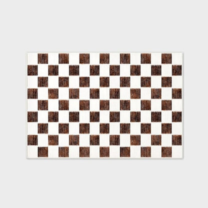 EVERGRACE Checkered Plaid Area Rug 4x6, Soft Fuzzy Faux Wool Rugs Washable Anti Slip Rugs Large Rug Carpet for Entryway Bedroom Living Room Hallway Kitchen Dining Room and Laundry Room, Dark Brown