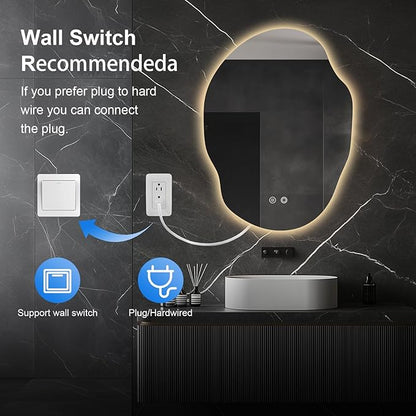 Irregular LED Bathroom Mirror with Lights,Asymmetrical Led Bathroom Vanity Mirror for Wall with Front and Backlit, Anti Fog, 3 Colors and Dimmable Light,[Horizontal/Vertical] 30" H x 22" W