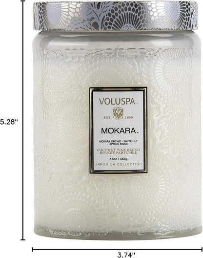 Voluspa Mokara, Large Candle Jar, 18 oz, 100 Hour Burn Time, Coconut Wax for Clean Burning, Handcrafted in the USA