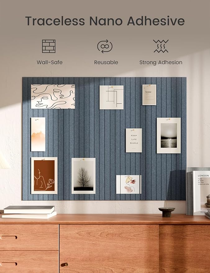 Bumusty Large Cork Board Alternative-47 x35 Felt Bulletin Board Tiles, with 30 Pushpins, 70 Adhesive Tabs, 12-Pack Slat Wall Paneling, Cork Boards for Office Push Pin Board Felt Board-Denim Blue