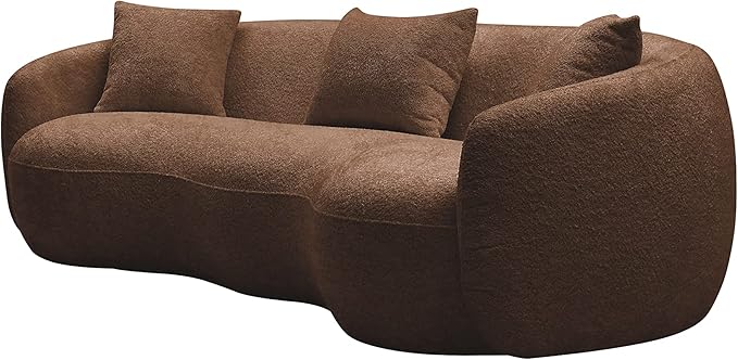 KEIKI 94" Boucle Half Moon Curved Sectional Sofa with 3 Throw Pillows, 4-Seater Teddy Fleece Leisure Couch with Curved Backrest, Easy Assembly, for Apartment, Living Room, Bedroom, Orange