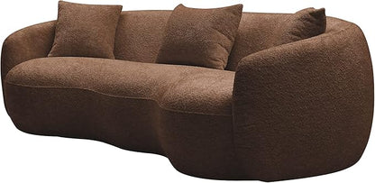 KEIKI 94" Boucle Half Moon Curved Sectional Sofa with 3 Throw Pillows, 4-Seater Teddy Fleece Leisure Couch with Curved Backrest, Easy Assembly, for Apartment, Living Room, Bedroom, Orange