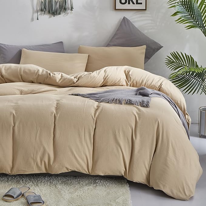 CLOTHKNOW Champagne Queen Size Comforter Set 3Pcs Light Brown Bedding Comforter Sets Beige Queen Comforter Light Khaki Comforter with 2 x Pillowcases