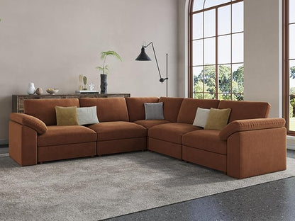 EASE MOOSE White Chenille Sectional Modular Sofa,Oversized L Shape Sectional Couch Wide Deep Modular Sofa Couch,Brown