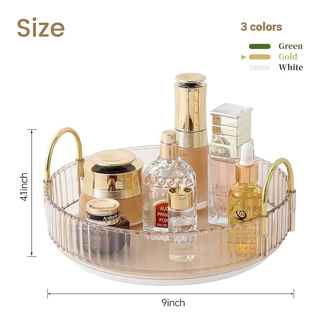 360 Rotating Makeup Organizer for Vanity, Skincare Perfume Organizers and Storage for Bathroom Countertop, Clear Counter Make Up Cosmetics Lipstick Spinning Holder for Dresser,1 Tier,Gold