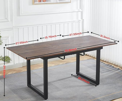 55''- 71'' Extendable Dining Room Table, Expandable Dining Table with Metal Leg, Modern Mid Century Large Table, for 2-6 Person, Walnut Brown