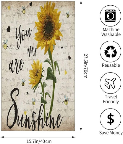 Sunflower Hand Towels Set of 2 15.7x27.5 Absorbent Kitchen Guest Towels Yellow Flower Bees