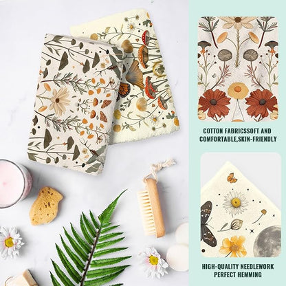 Butterfly Kitchen Dish Towels Set of 2 Absorbent Hand Towels Boho Moth Mushroom Moon Phase Watercolor