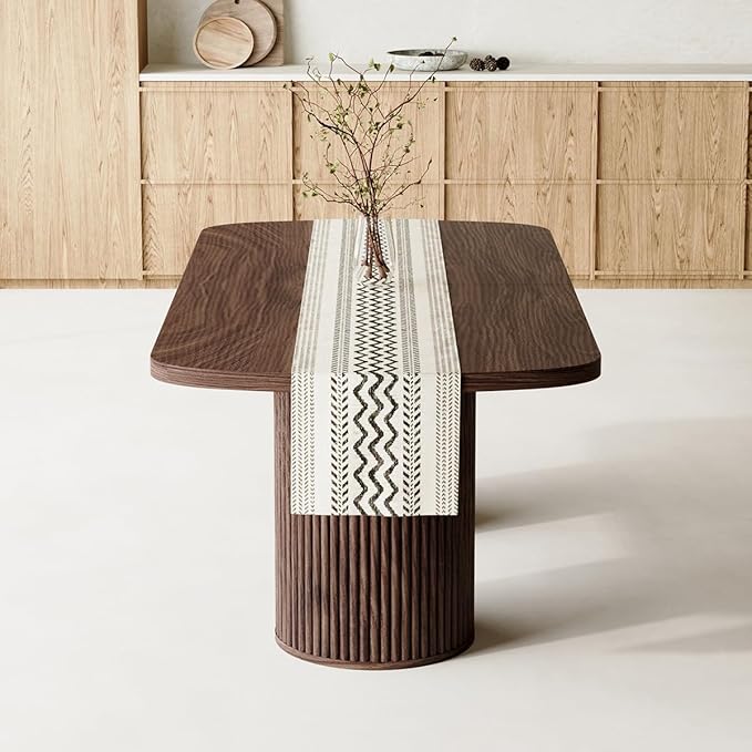 78.7" Extra Long Dining Table for 6-10 People, Farmhouse Kitchen Table with Cylindrical Fluted Bases, Rectangular Dining Table for Dining Room, Kitchen, Living Room, Walnut