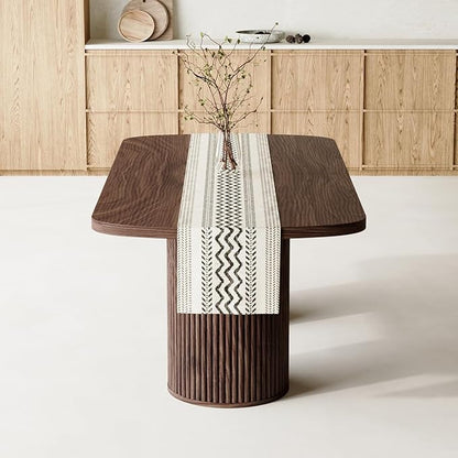 78.7" Extra Long Dining Table for 6-10 People, Farmhouse Kitchen Table with Cylindrical Fluted Bases, Rectangular Dining Table for Dining Room, Kitchen, Living Room, Walnut