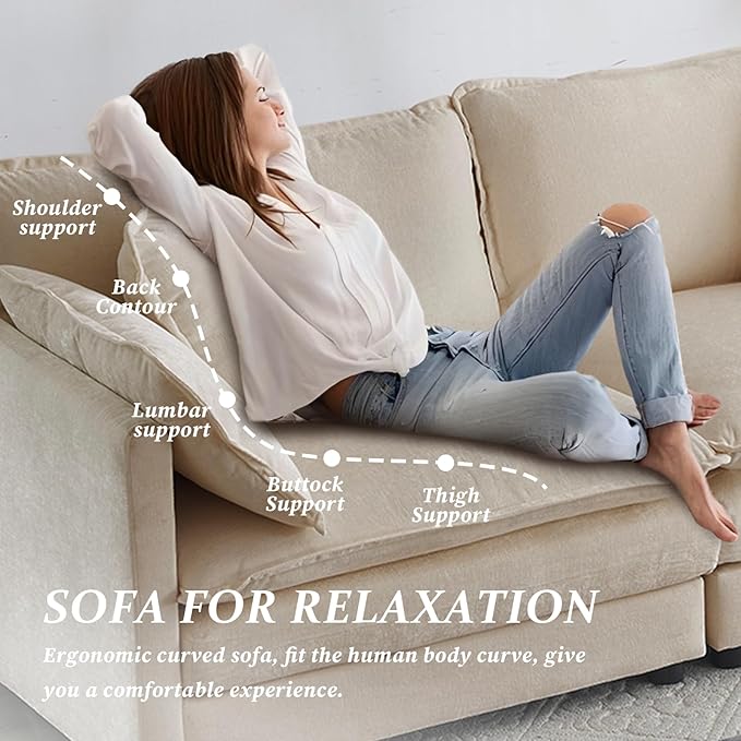 SoarFlash Chenille Sectional Sofa, Comfy Modular Loveseat Sofa, Modern 2-Seat Couch Deep Seat Sofa Set for Living Room,Light Coffee
