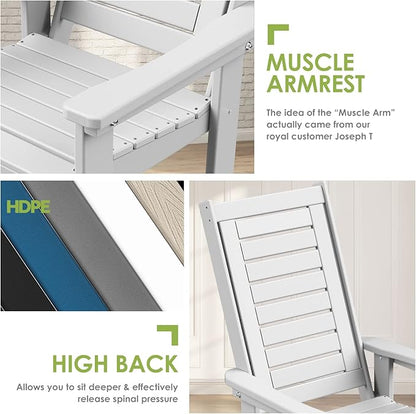 GREENVINES Outdoor Rocking Chairs | Set of 4 | Porch Rocker | HDPE Plastic | White | Oversized Rockers | High Back | Big & Tall | Ladder Back | for Patio Outside Backyard Balcony Garden