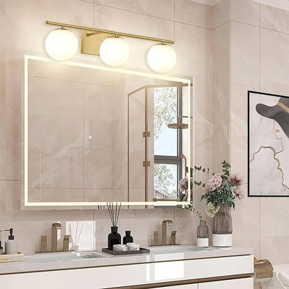 New Bathroom Vanity Light Fixtures 3 Lights Brushed Brass Glass Shade Modern Wall Bar Sconce Over Mirror