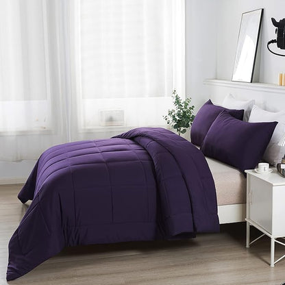 DOWNCOOL Twin Comforter Set -All Season Bedding Comforters Sets with 1 Pillow Case -2 Pieces Bed Set Down Alternative Comforter Set -Purple Twin Bedding Sets(64"x88")