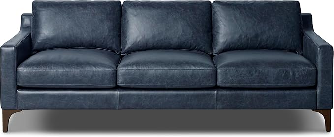 POLY & BARK Sorrento Leather Couch - 86 Inch Sofa - Full-Grain Leather Sofa for Living Room with Feather Down Topper - Living Room Couch - Pure Aniline Vintage Italian Leather in Nightfall Blue
