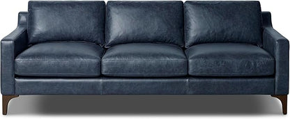 POLY & BARK Sorrento Leather Couch - 86 Inch Sofa - Full-Grain Leather Sofa for Living Room with Feather Down Topper - Living Room Couch - Pure Aniline Vintage Italian Leather in Nightfall Blue