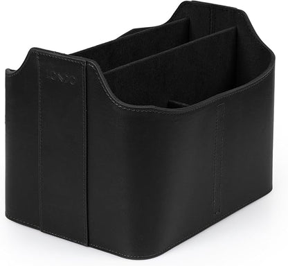 Londo PU Leather Remote Control Holder, Office Supplies Desk Organizer with Tablet Slot, Makeup Brush and Utensils Cube, Large Capacity Desk Caddy with 5 Compartments