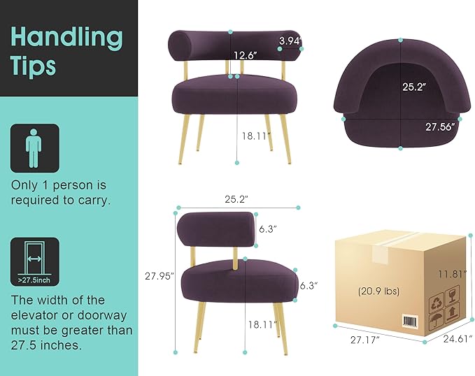 Modern Accent Chair, Round Upholstered Barrel Armchair for Small Spaces, Fluffy Side Corner Sherpa Chair for Living Room, Bedroom（Purple）