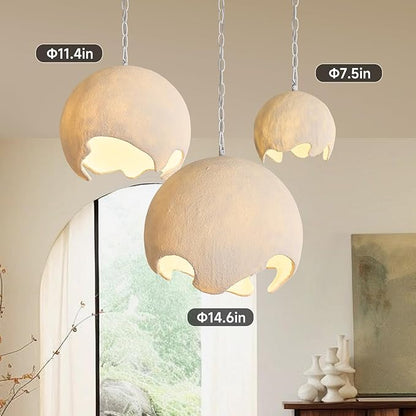 Wabi Sabi Pendant Lights,11.4in White Modern Pendant Light Resin Hanging Lamp Kitchen Island Lighting Modern Japandi Chandelier for Dining Room Bedroom Hallway Restaurant Foyer