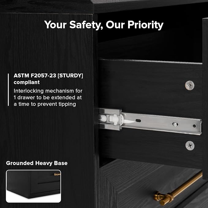 mopio Blake Storage Accent Cabinet with Hutch, Sideboard Buffet Cabinet with Storage, Kitchen Pantry Organizer, Coffee Bar Station, Trophy Display Case with Door & Shelf for Living Room (Black Oak Dresser)