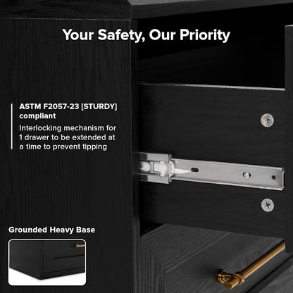 mopio Blake Storage Accent Cabinet with Hutch, Sideboard Buffet Cabinet with Storage, Kitchen Pantry Organizer, Coffee Bar Station, Trophy Display Case with Door & Shelf for Living Room (Black Oak Dresser)