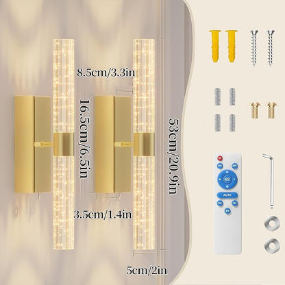 camuucci Battery Operated Gold Wall Sconces Set of 2 Rechargeable Battery Powered Wall Light with 12000mAh Not Hardwired Dimmable Wall Lamp Fixtures for Bedroom Living Room 20.9 Inches