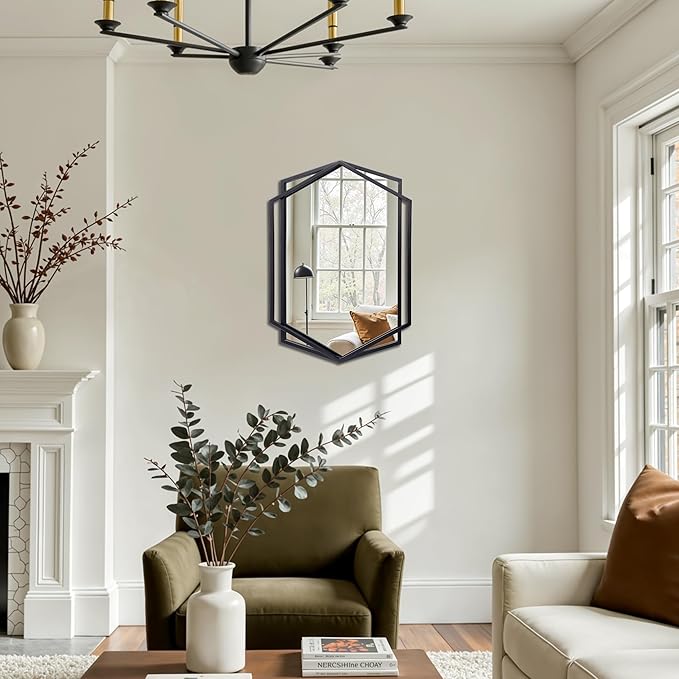 LuxenHome 31.8X22 Inch Wall Mirror, Bathroom Mirrors for Over Sink, Metal Frame Vanity Mirror for Wall, Black Mirror for Bathroom, Wall Mounted Mirror for Entryway, Bedroom, Living Room, Dining Room