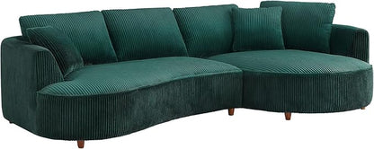 122'' Modern Curved Cloud Sofa Luxury Living Room 5 Seater Sectional Sofa Curve Design Comfortable Upholstered Sofas with Toffee Chair for Living Room Bedroom Apartment(Corduroy+Right Facing, Green)