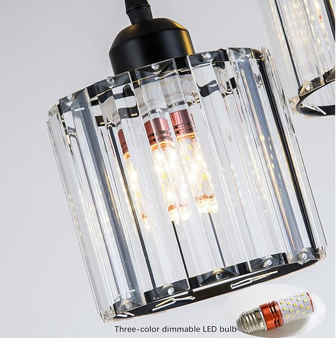 Crystal Pendant Lights Black 1 Light Cluster Ceiling,Modern Hanging Light Fixture for Kitchen Island,Adjustable Round Chandelier for Farmhouse,Dining Room,Foyer,Living Room with LED Bulb