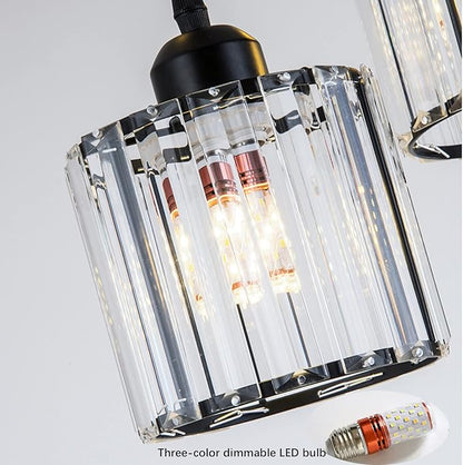 Crystal Pendant Lights Black 1 Light Cluster Ceiling,Modern Hanging Light Fixture for Kitchen Island,Adjustable Round Chandelier for Farmhouse,Dining Room,Foyer,Living Room with LED Bulb