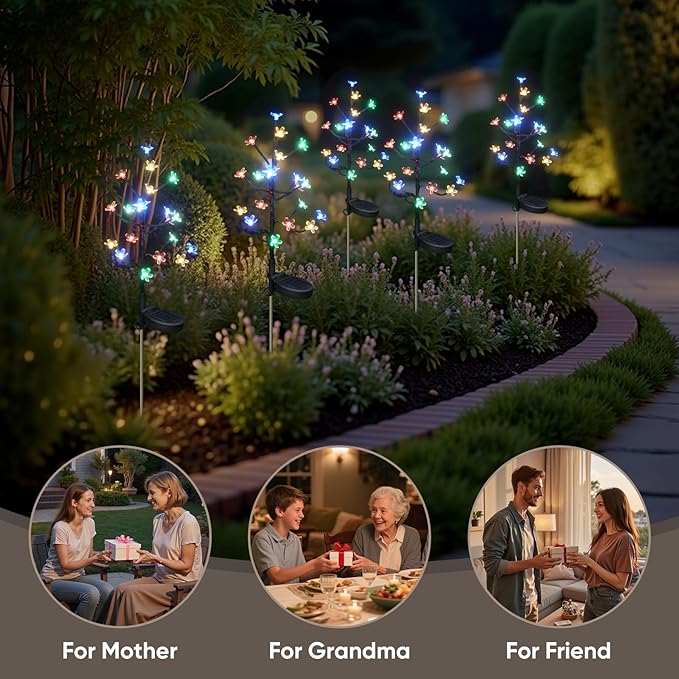 Solar Garden Lights Outdoor Waterproof,Solar Flowers for Outside Decorative,Solar Powered Fairy Outdoor Decorations for Yard,Patio,Lawn,Pathway Christmas Gardening Gifts Garden Decor 4 Pack