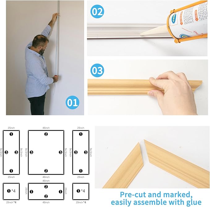 Art3d Pre-Cut Wall Molding Set of 6 pcs, Ready-to-Assemble Wainscoting Panels for Interior Wall Décor Living Room Bedroom Accent Wall - Installed with Glue, 3 Top 3 Bottom, Oak