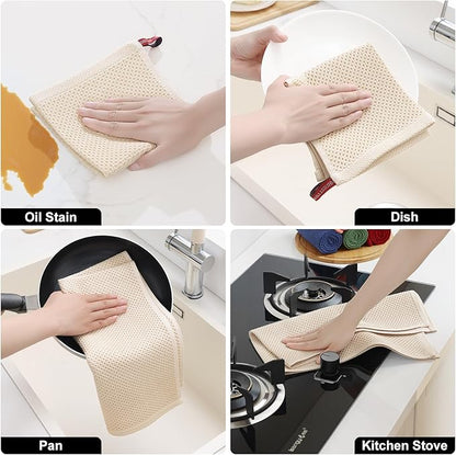 Homaxy 100% Cotton Kitchen Towels and Dishcloths Set, 12 x 12 Inches and 13 x 28 Inches, Set of 8 Bulk Kitchen Towels Set, Ultra Soft Absorbent Dish Cloths for Washing Dishes, Beige