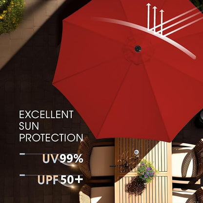wikiwiki 11 FT Patio Umbrellas Outdoor Table Market Umbrella with Push Button Tilt/Crank,8 Sturdy Ribs, Fade Resistant Waterproof POLYESTER DTY Canopy for Garden, Lawn, Deck,Backyard & Pool,Bright Red