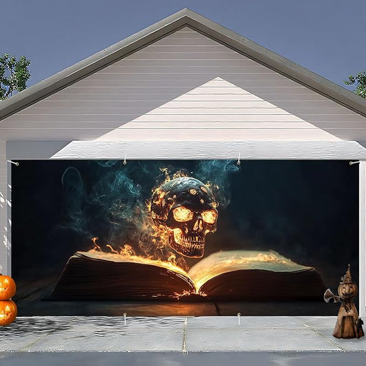6 x 13 ft Halloween Garage Door Decorations Halloween decorations Witch Door Cover, Hanging Banner, Cauldron Backdrop Mural for Home, Outdoor, Indoor, Spooky Party, Wall, Window (BOOK)