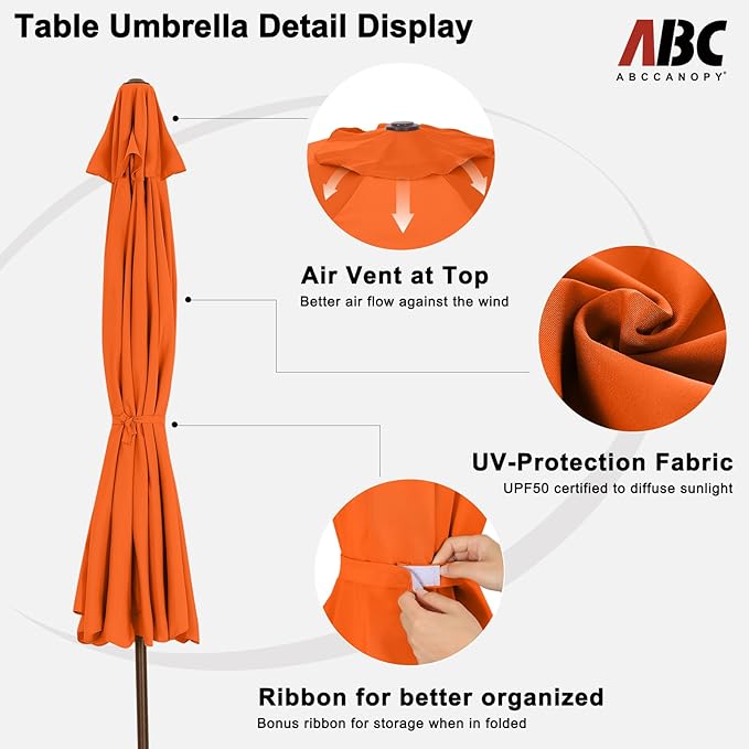ABCCANOPY 7.5ft Scalloped Patio Umbrella, Outdoor Table Umbrella with Tilt and Crank, Fiberglass Ribs Deck Umbrella for Patio, Pool, Garden, Picnic (Orange)