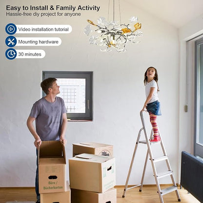 Modern Chandelier for Dining Room, D21.6 Ginkgo Leaf Tree Branch Chandelier, Black Farmhouse Chandelier Over Dining for Living Room Bedroom Kitchen Island, 7-Light