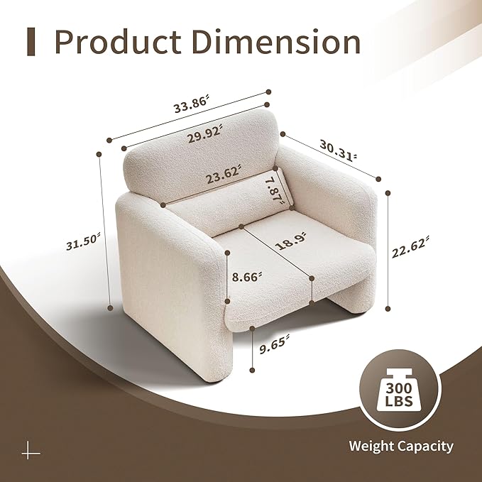 33.86" Accent Chairs, Modern Sherpa Fabric Armed Chair Comfy Upholstered Armchair Leisure Single Sofa Chair with a Waist Pillow for Bedroom, Office and Living Room