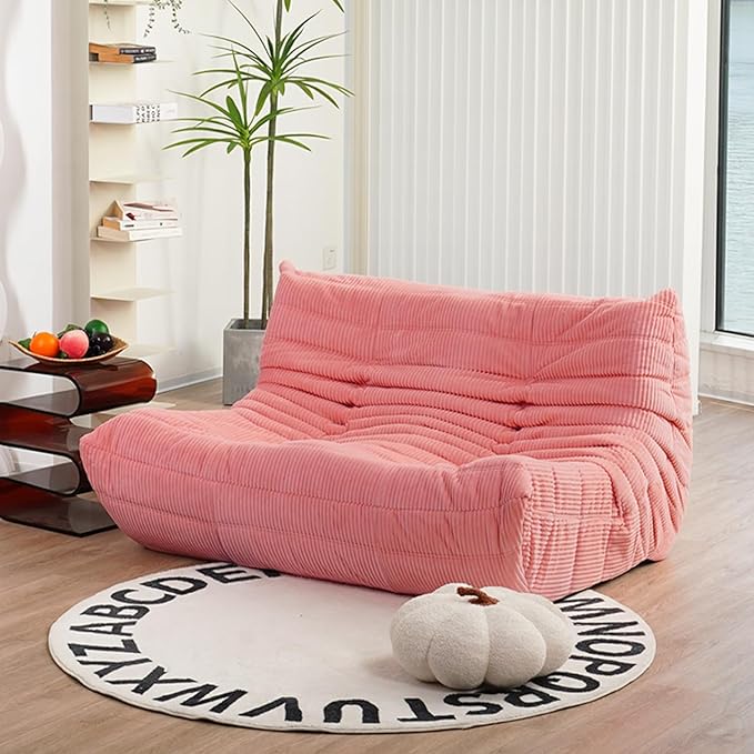 N&V Fireside Loveseat Mid Century Armless Twin Floor Sofa Corduroy Lounge Chair Accent Chair, Salmon