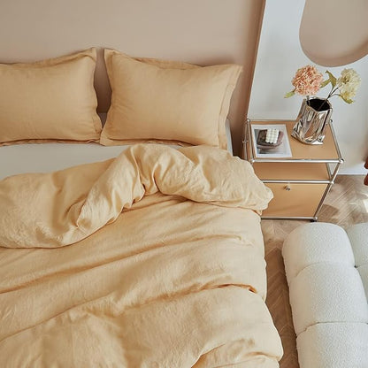 Simple&Opulence 100% Linen Duvet Cover Set, Natural French Flax Sand Duvet Cover Twin Size, Breathable Soft Comfy Linen Bedding Comforter Cover with 1 Pillowcase(Sand, 68"x86")
