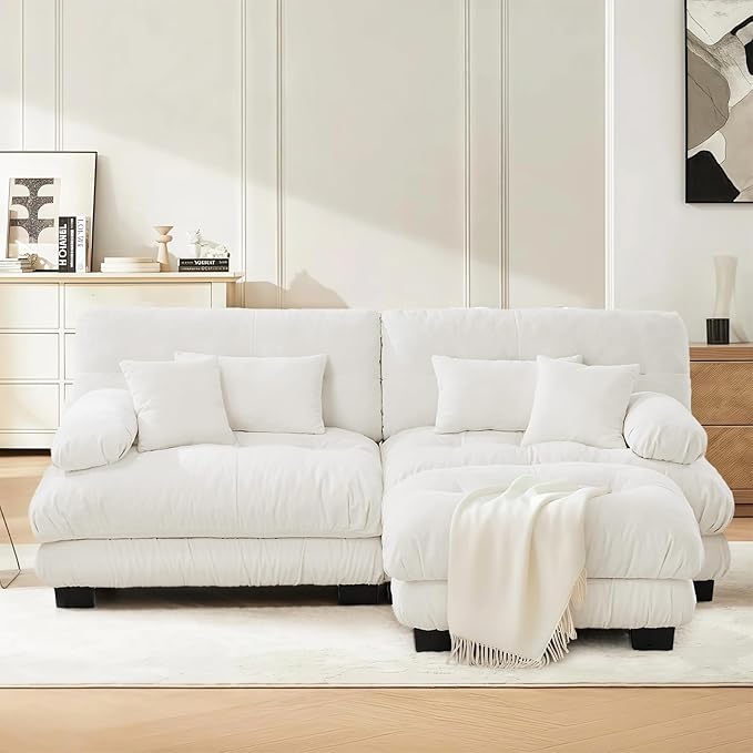 SoarFlash L Shaped Couches for Living Room, Small Sectional Sofa Set with Reversible Chaise, Modern Designed Sleeper Sofas and Modular Couch Function, Suitable for Small Spaces in Apartment, White