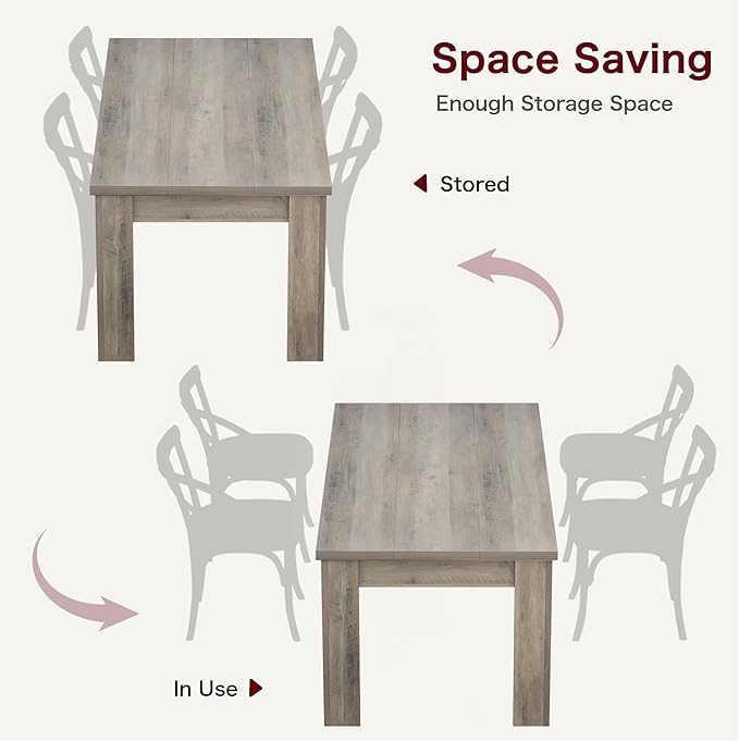 CABIHOME 63" Dining Table for 4-6, Large Farmhouse Rectangular Kitchen Dining Room Table, Wooden, Thick Frame & Sturdy Triangular Legs, Wood Strip Base for Small Space, Dinner, Kitchen, Rustic Gray