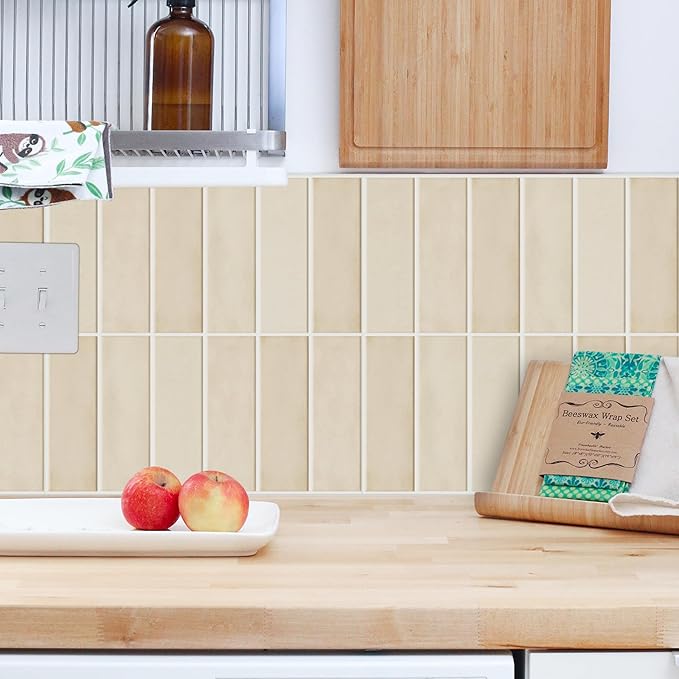 5 Pack Peel and Stick Backsplash Subway Tiles, Extra Thick 3D Wall Panels, Heat & Water Resistant, Easy DIY Kitchen, Bathroom, Laundry, Fireplace & Rental Home Wall Décor (12 x 12 in), Almond