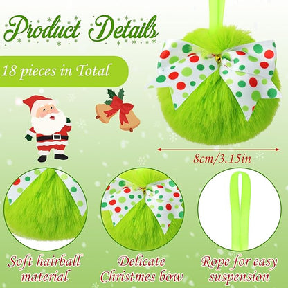Liliful 18 Pcs Lime Green Furry Christmas Ball Ornaments3.15 Inch Bow Xmas Furry Ornaments Hanging Christmas Pom Pom Ball Decorations for Home Xmas Tree Party Supplies Wall Decor(Style 2,White)