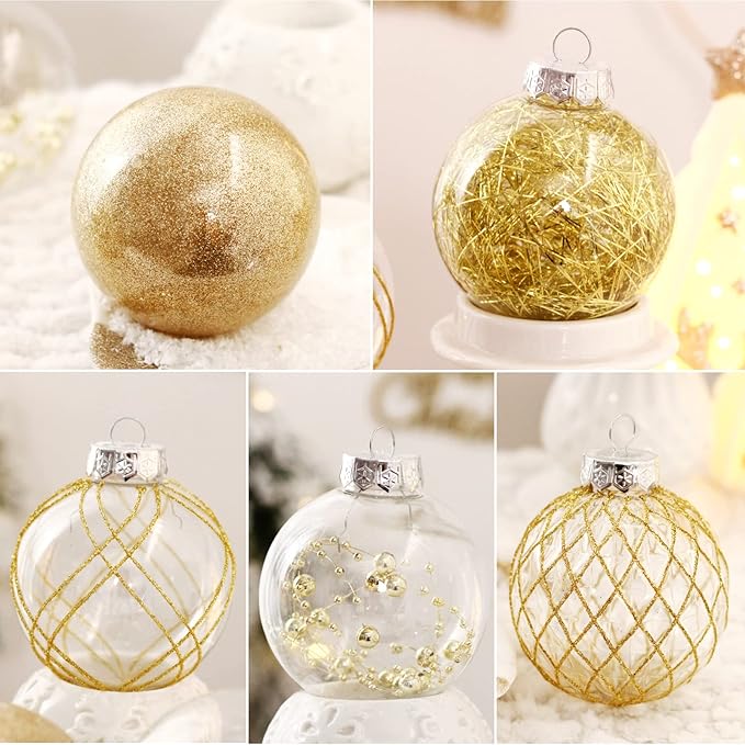 Christmas Ball Ornaments Set, 20ct Large Clear Shatterproof 80mm/3.15" Gold Christmas Ornaments for Christmas Tree Decoration Hanging Decorative Bauble for Thanks Giving Xmas Holiday Party