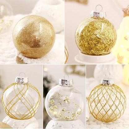 Christmas Ball Ornaments Set, 20ct Large Clear Shatterproof 80mm/3.15" Gold Christmas Ornaments for Christmas Tree Decoration Hanging Decorative Bauble for Thanks Giving Xmas Holiday Party