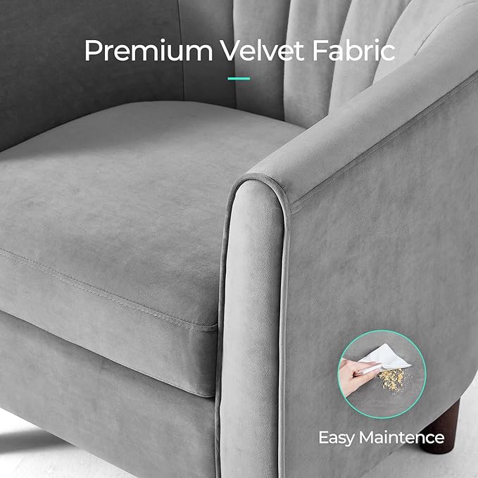 LINSY Accent Chair with Ottoman, Modern Armchair Comfy Barrel Reading Chair with Footrest for Living Room Bedroom Reading Room, Velvet, Light Grey