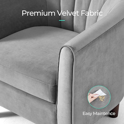 LINSY Accent Chair with Ottoman, Modern Armchair Comfy Barrel Reading Chair with Footrest for Living Room Bedroom Reading Room, Velvet, Light Grey